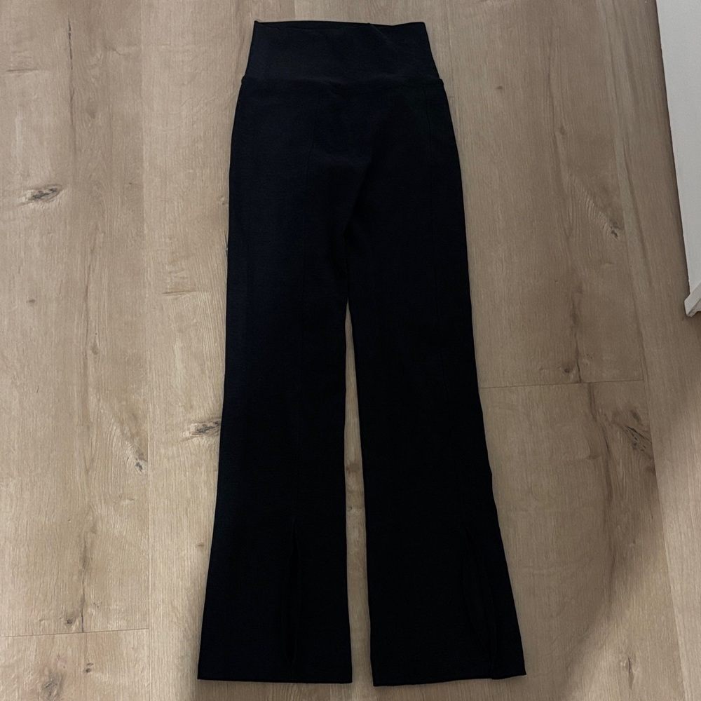 Dark Grey space dye beyond yoga split hem High-Waist Black Flared Knit Pants
